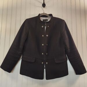 Talbots Women Black Military Style Blazer Size 10 Metallic Buttons Hook Closure